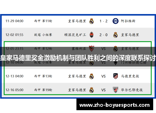 皇家马德里奖金激励机制与团队胜利之间的深度联系探讨