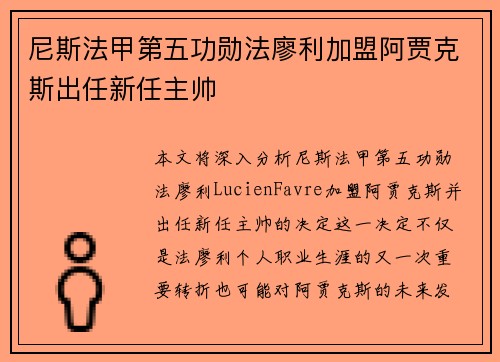 尼斯法甲第五功勋法廖利加盟阿贾克斯出任新任主帅 尼斯法甲第五功勋法廖利加盟阿贾克斯出任新任主帅
